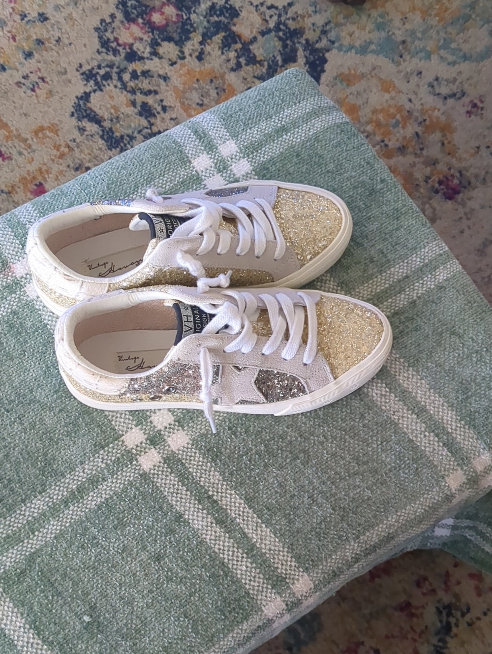 Vintage Havana Women's Glitter Lace-Up Sneakers in Gold with Star Accent